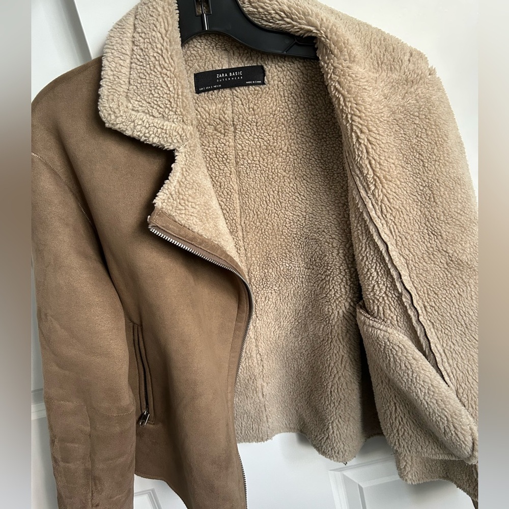 Zara Basic Outerwear Tan Jacket With Shearling Co… - image 3
